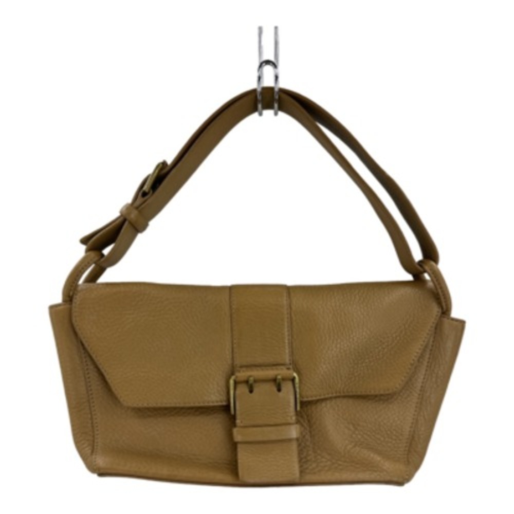 Via Spiga Shoulder Bag Womens Medium Tan Excellent Pebbled Leather Buckle Flap